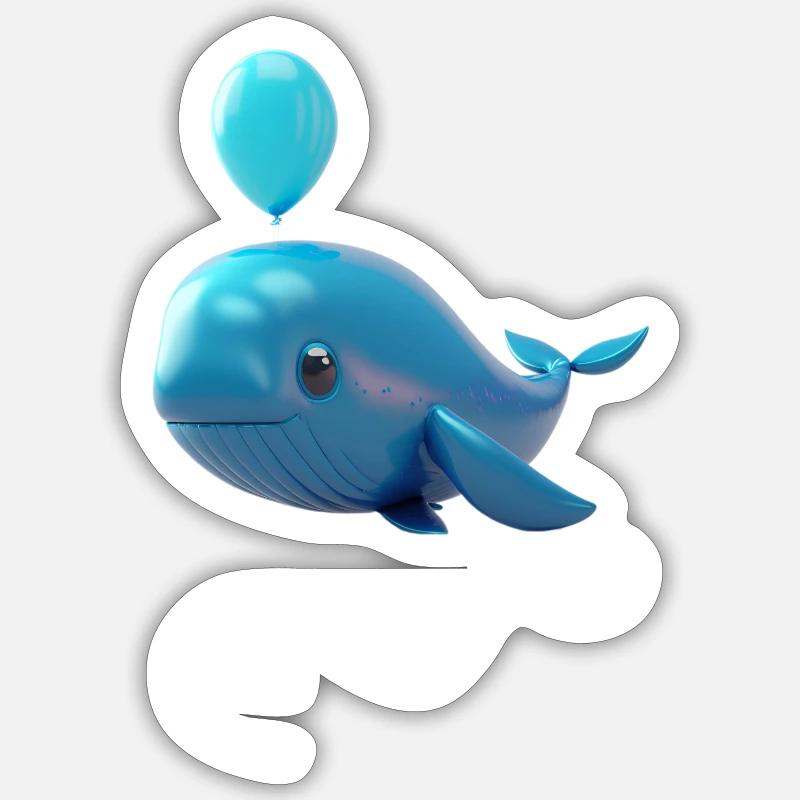 Ballon baleine - Bleu - Sticker taille S (10 x 10 cm) - blanc mat