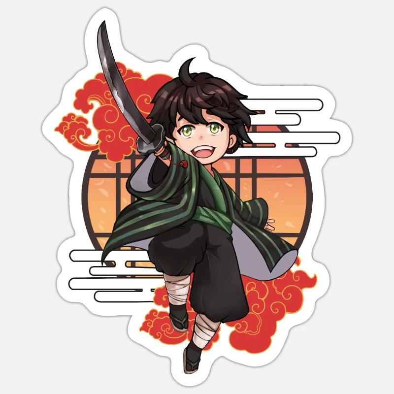 Chibi samurai boy with katana Sticker size S (10 x 10 cm)