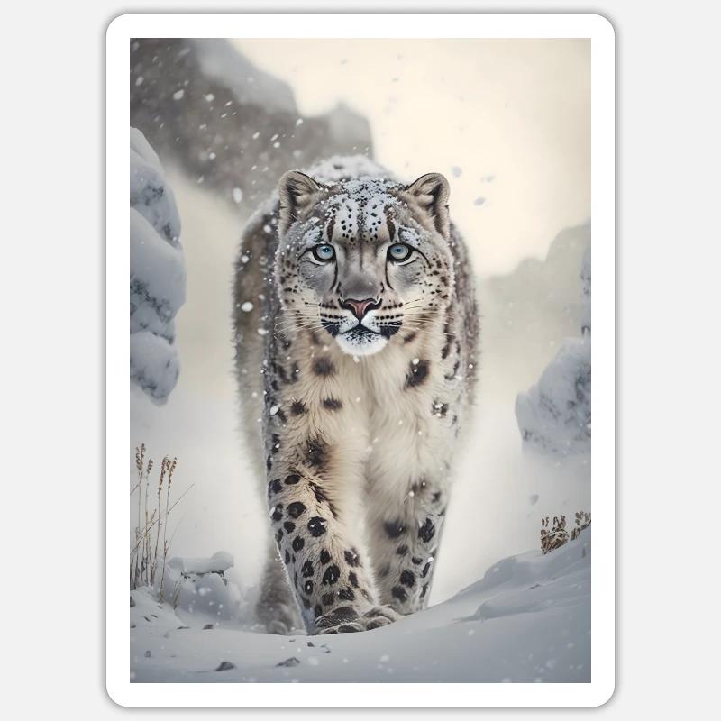 Schneeleopard - Sticker Größe S (10 x 10 cm) - Mattweiß