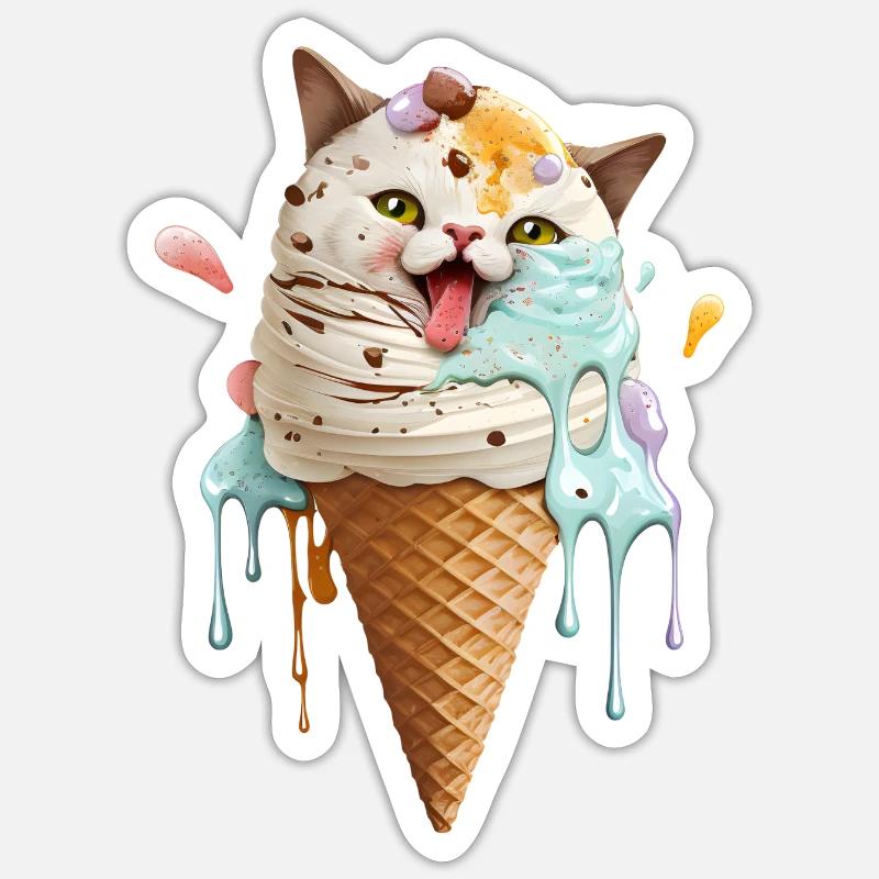 Crème glacée chat - Sticker taille S (10 x 10 cm) - blanc mat