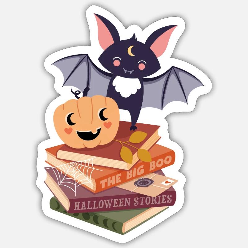 Bat on Halloween Book Stack Sticker size S (10 x 10 cm)