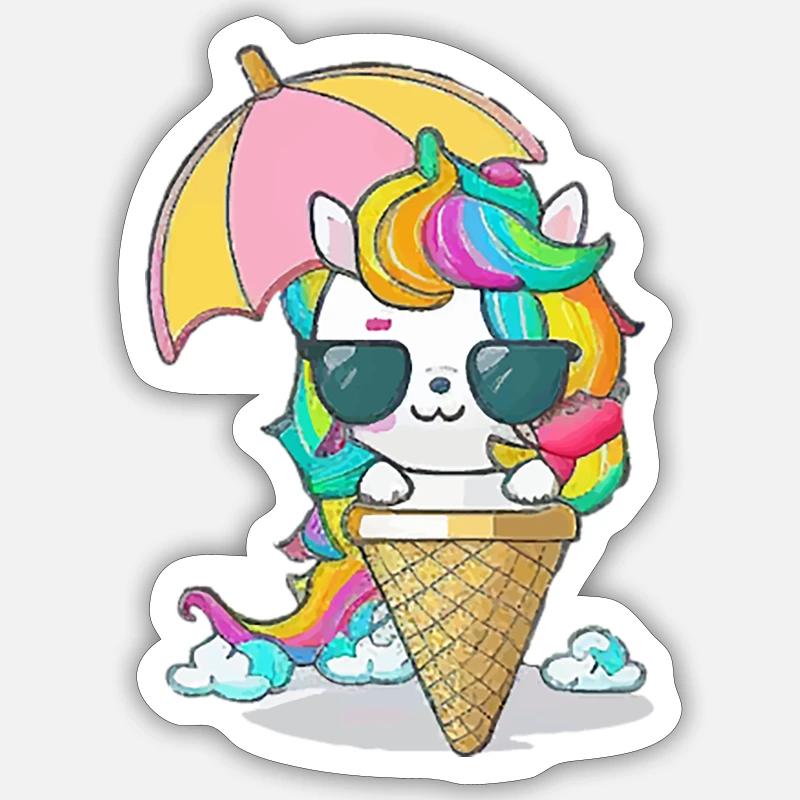 Einhorn mit Eiscreme - Die perfekte Kombination Sticker Größe S (10 x 10 cm)