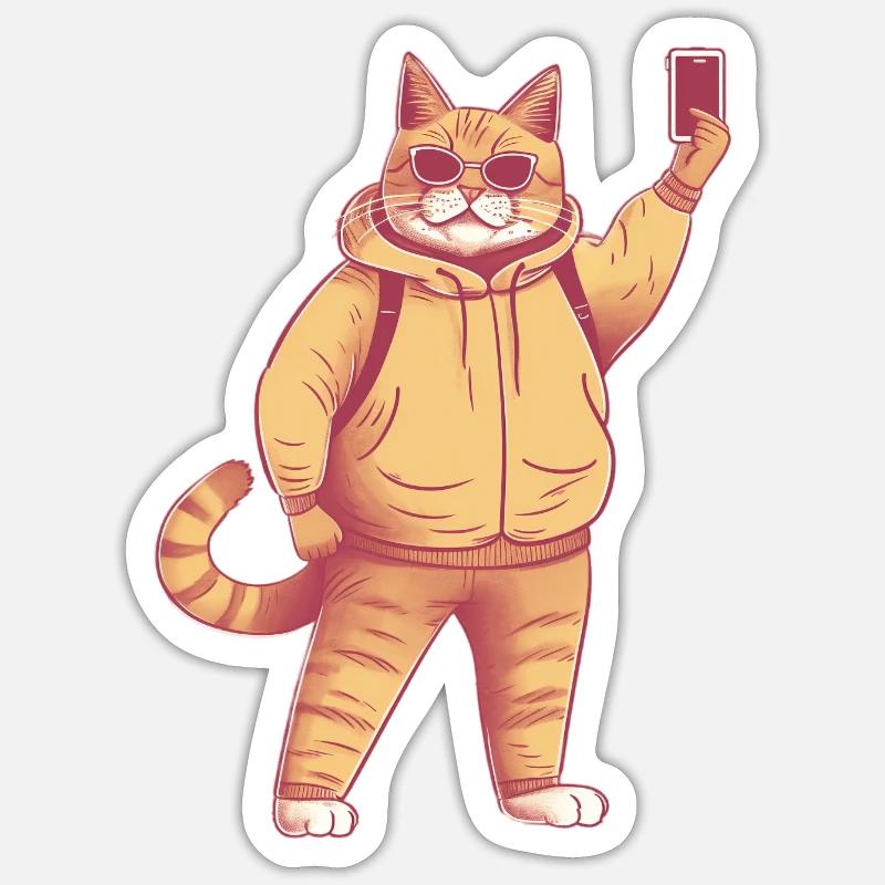 Selphie-Katze - Sticker Größe S (10 x 10 cm) - Mattweiß
