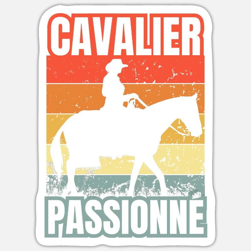 cavalier passionné - Sticker taille S (10 x 10 cm) - blanc mat