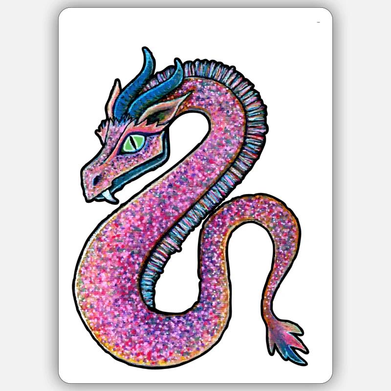 Rosara oder Rosada, der Rosa Drache o. Pink Dragon - Sticker Größe S (10 x 10 cm) - Mattweiß