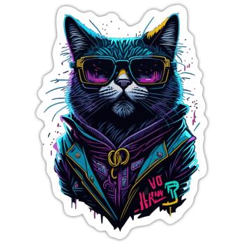 Cyber cool Cat - Sticker Größe S (10 x 10 cm) - Mattweiß - Vorne