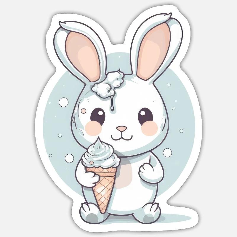 Sommerlicher Genuss: Hase mit Eis - Sticker Größe S (10 x 10 cm) - Mattweiß