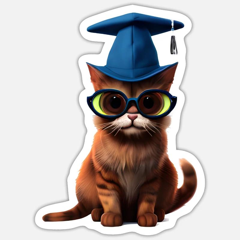 Bachelor Schulabschluss Katze Studium Absolvent Sticker Größe S (10 x 10 cm)