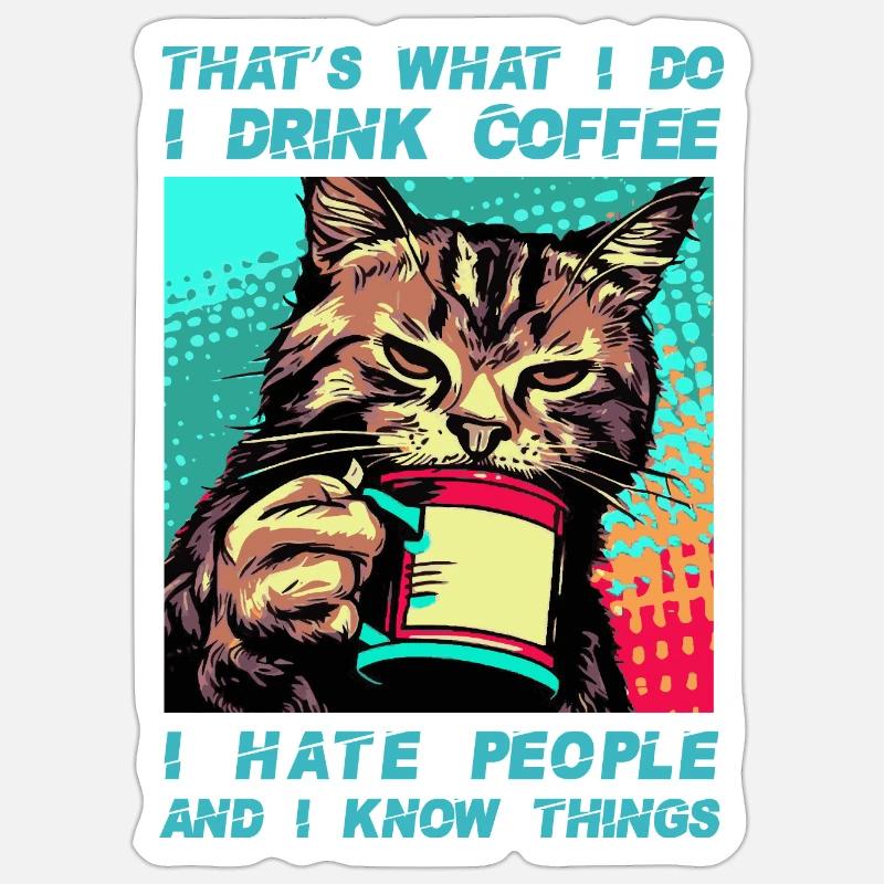 Kaffee mit einer Katze - Sticker Größe S (10 x 10 cm) - Mattweiß