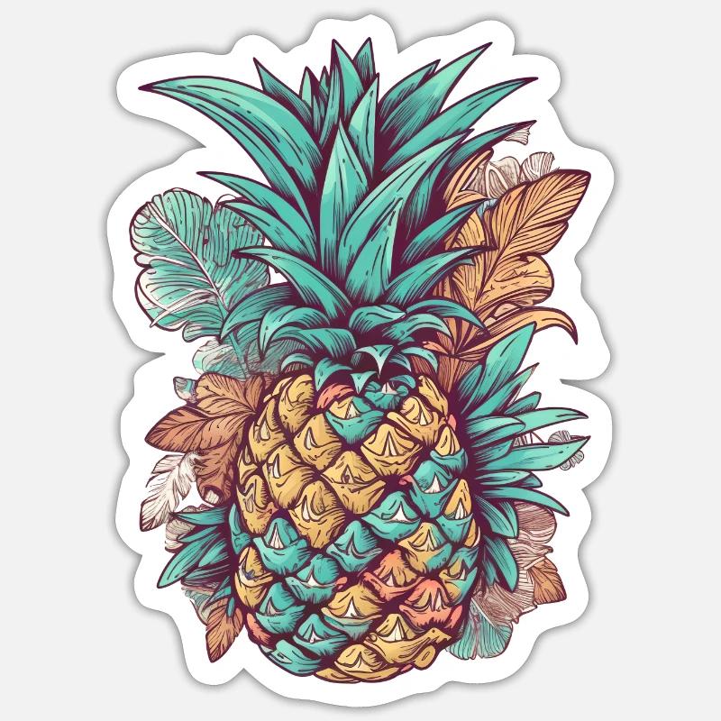 Ananas bunt retro comic Sticker Größe S (10 x 10 cm)