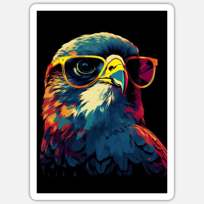 Falcon with Sunglasses - Sticker Größe S (10 x 10 cm) - Mattweiß