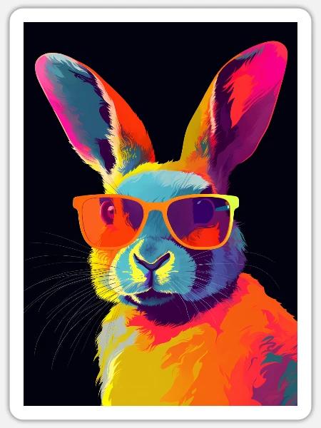 Rabbit with Sunglasses - Sticker Größe S (10 x 10 cm) - Mattweiß