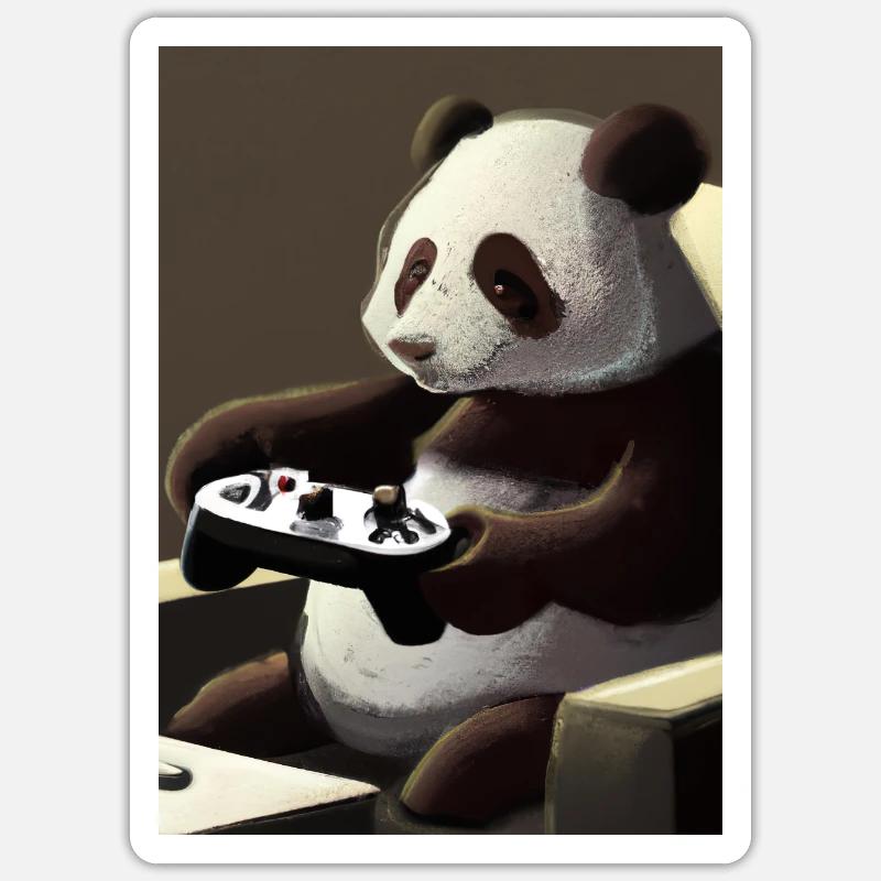 Panda mit Controller - Sticker Größe S (10 x 10 cm) - Mattweiß