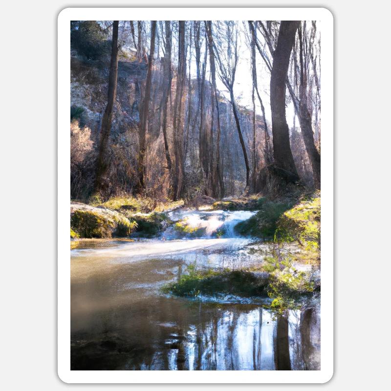 Forest River Wasserfall - Sticker Größe S (10 x 10 cm) - Mattweiß