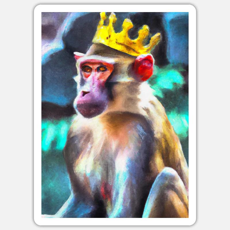 Affe mit Krone - Sticker Größe S (10 x 10 cm) - Mattweiß