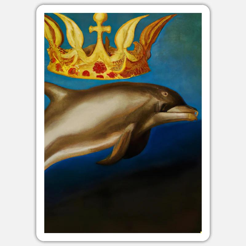 Delfin mit Krone - Sticker Größe S (10 x 10 cm) - Mattweiß
