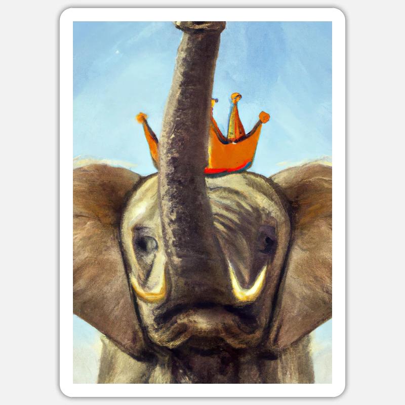 Elefant mit Krone - Sticker Größe S (10 x 10 cm) - Mattweiß