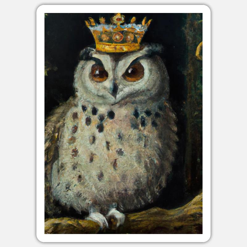 Eule mit Krone - Sticker Größe S (10 x 10 cm) - Mattweiß