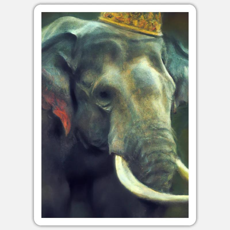 Elefant mit Krone - Sticker Größe S (10 x 10 cm) - Mattweiß