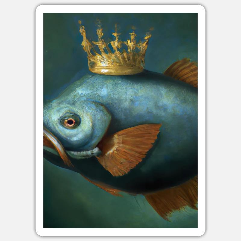 Fisch mit Krone - Sticker Größe S (10 x 10 cm) - Mattweiß
