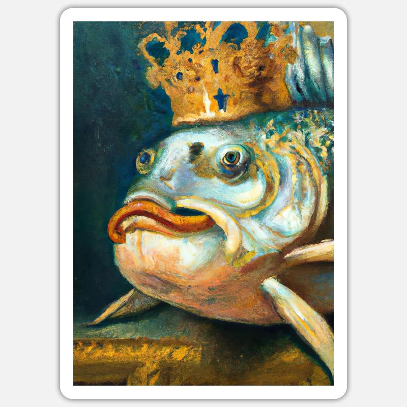 Fisch mit Krone - Sticker Größe S (10 x 10 cm) - Mattweiß