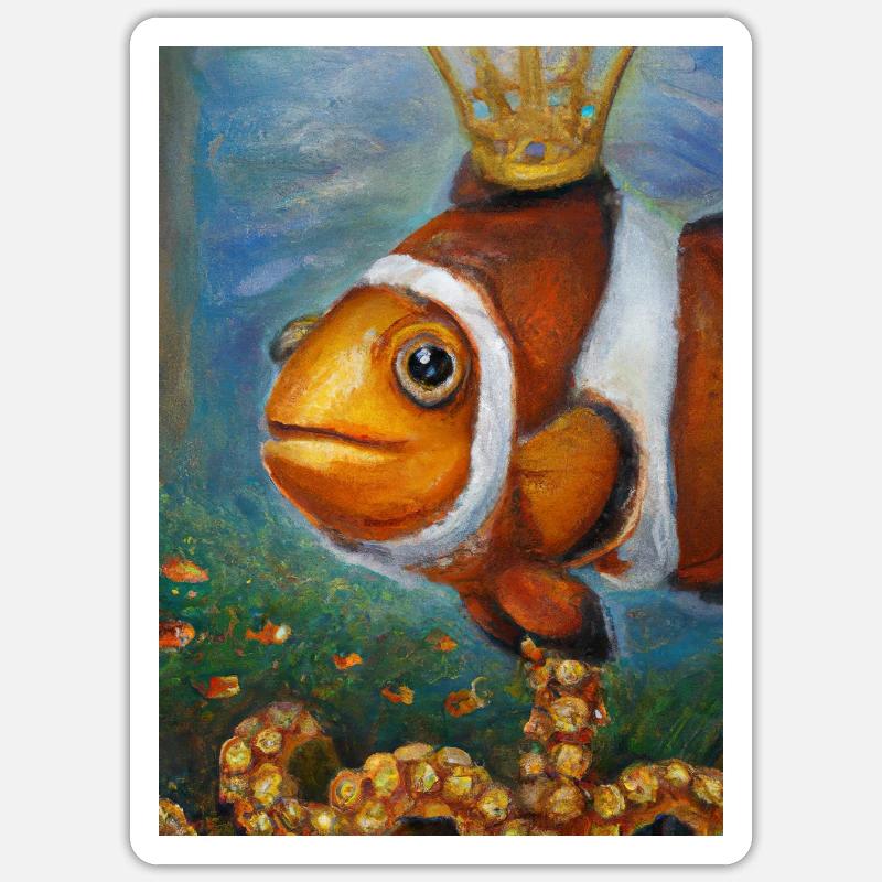 Clownfisch mit einer Krone - Sticker Größe S (10 x 10 cm) - Mattweiß