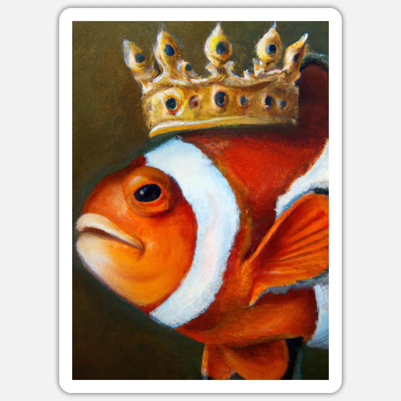 Clownfisch mit einer Krone - Sticker Größe S (10 x 10 cm) - Mattweiß