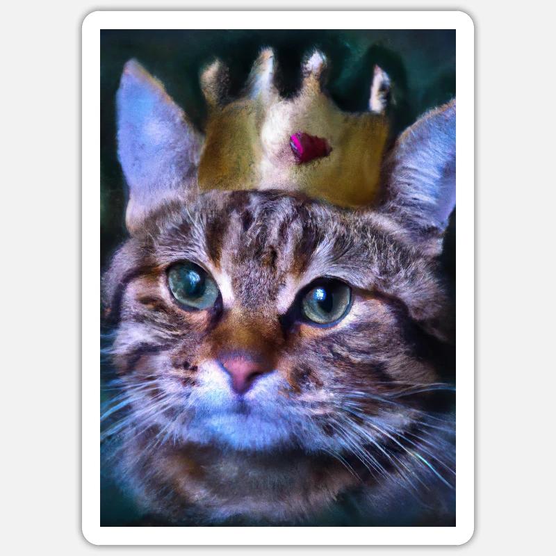 Katze mit Krone - Sticker Größe S (10 x 10 cm) - Mattweiß