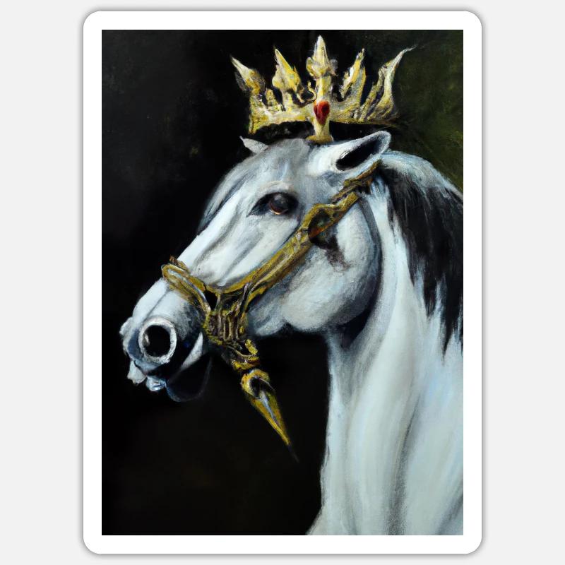 Pferd mit Krone - Sticker Größe S (10 x 10 cm) - Mattweiß