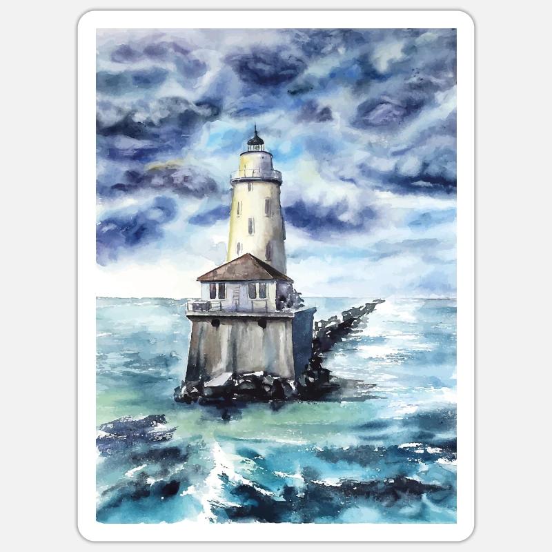 Stormy Lighthouse - Sticker Größe S (10 x 10 cm) - Mattweiß