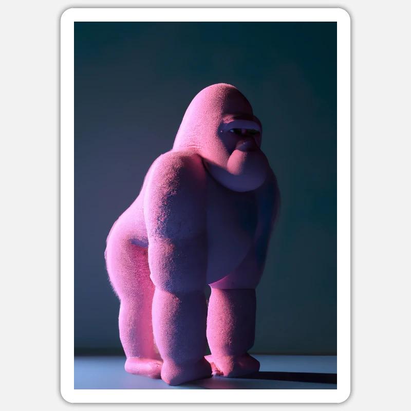 Rosa Gorilla - Sticker Größe S (10 x 10 cm) - Mattweiß
