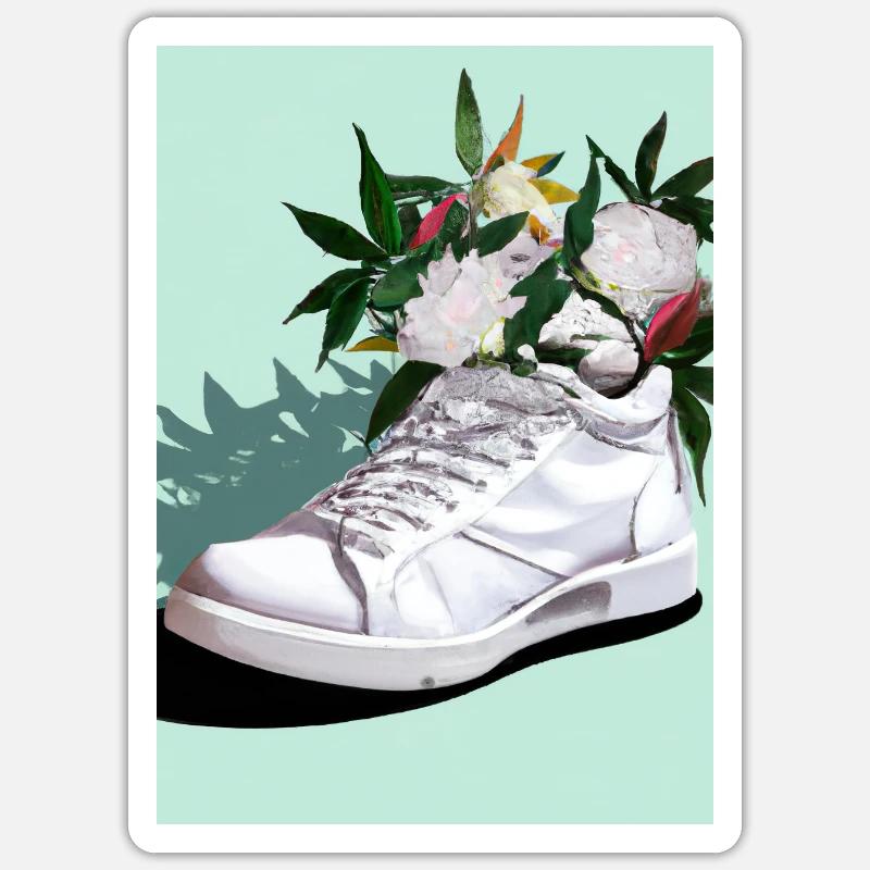 Sneaker mit Blumen - Sticker Größe S (10 x 10 cm) - Mattweiß
