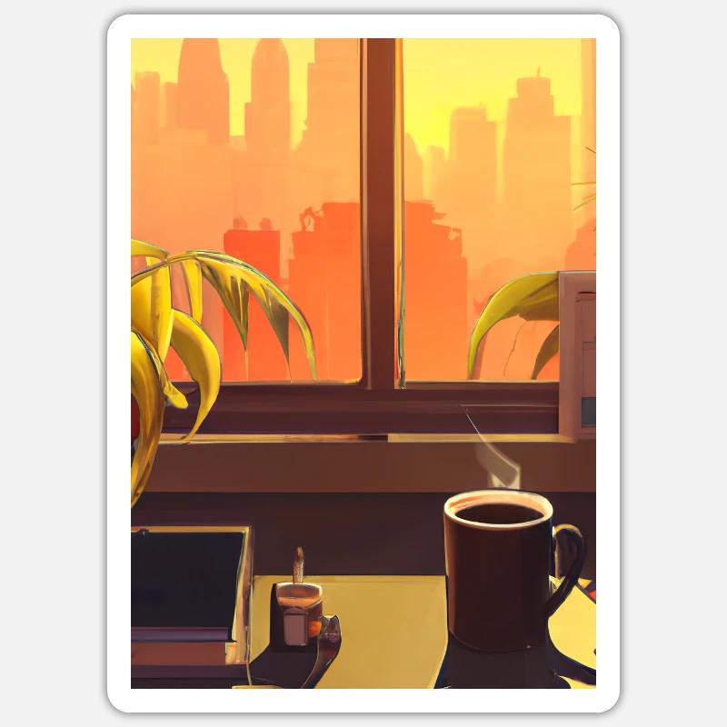 Fenster Kaffee Sonne - Sticker Größe S (10 x 10 cm) - Mattweiß