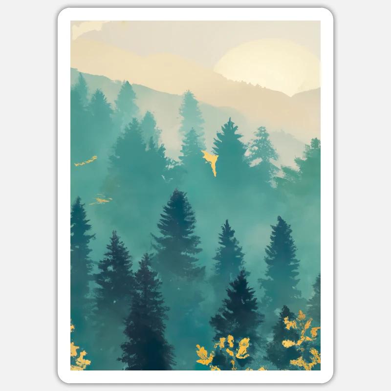 Nebliger Wald - Sticker Größe S (10 x 10 cm) - Mattweiß
