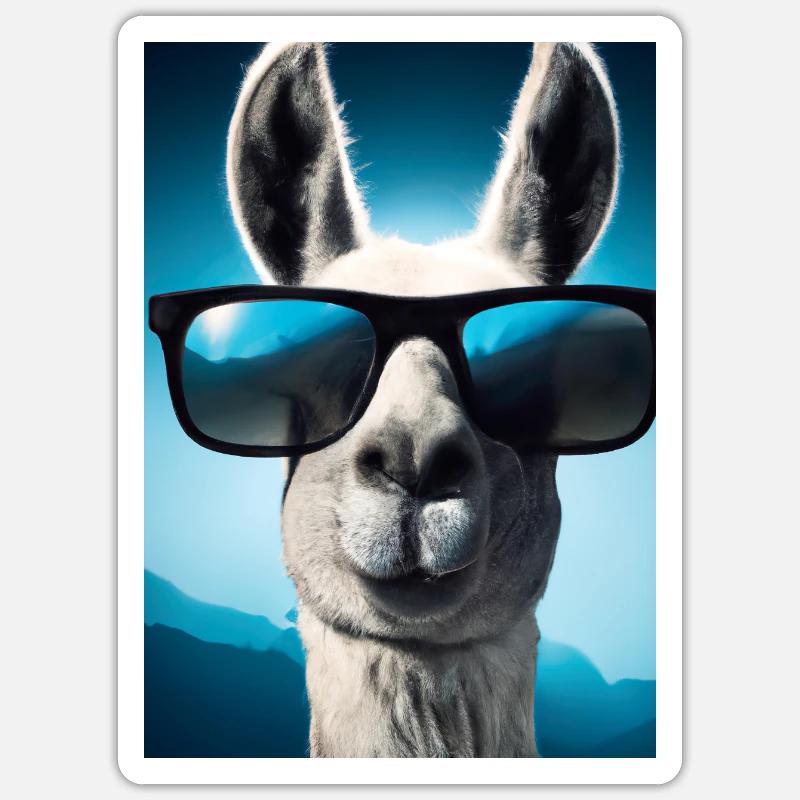 Lama mit Sonnenbrille - Sticker Größe S (10 x 10 cm) - Mattweiß