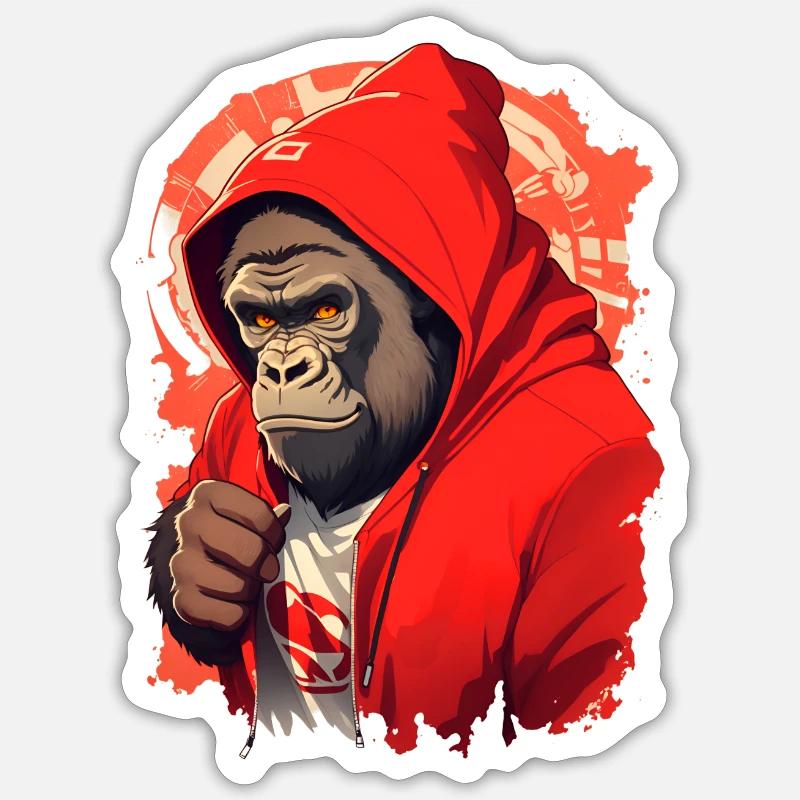 Gorille à capuche rouge Sticker taille S (10 x 10 cm)