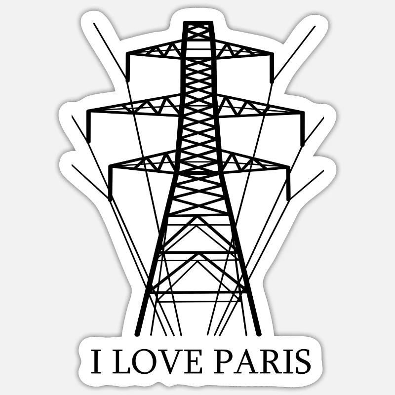 Ironisch Ich liebe Paris Eiffelturm als Strommast - Sticker Größe S (10 x 10 cm) - Mattweiß