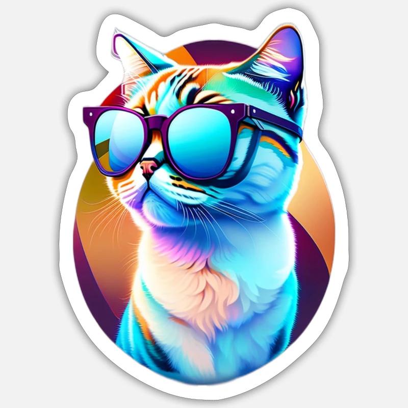 Chat à lunettes - Sticker taille S (10 x 10 cm) - blanc mat