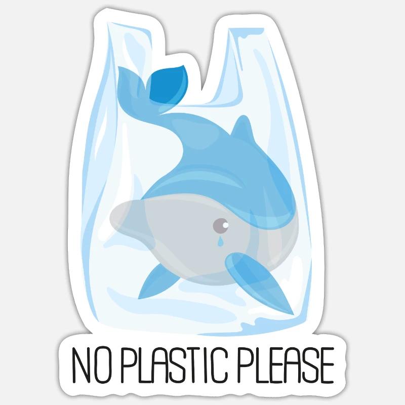 Pas de plastique s’il vous plaît - Dolphin - Sticker taille S (10 x 10 cm) - blanc mat