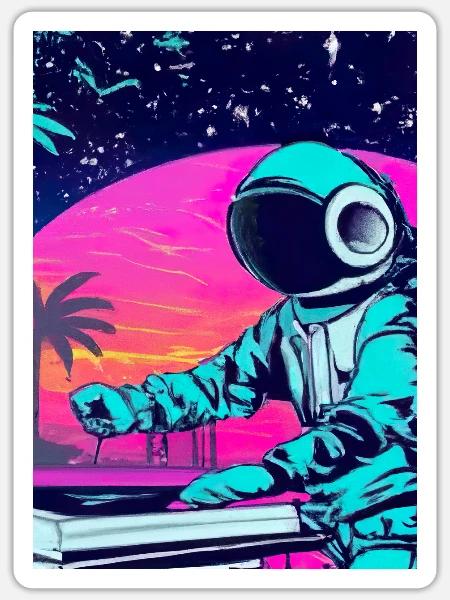Astronaut DJ im Weltraum - Sticker Größe S (10 x 10 cm) - Mattweiß