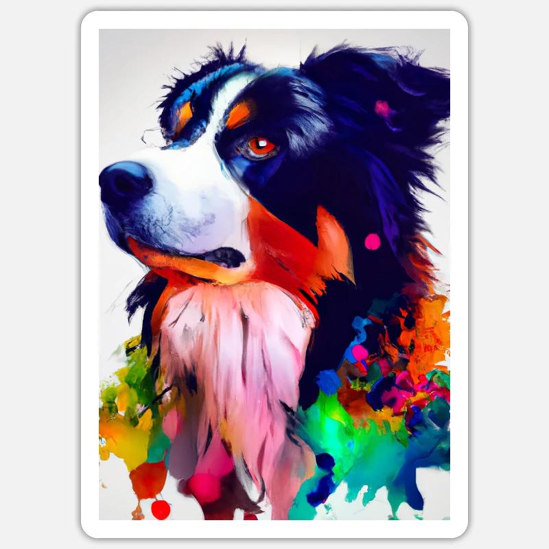 Bunter Border Collie - Sticker Größe S (10 x 10 cm) - Mattweiß