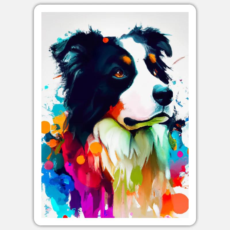 Bunter Border Collie - Sticker Größe S (10 x 10 cm) - Mattweiß