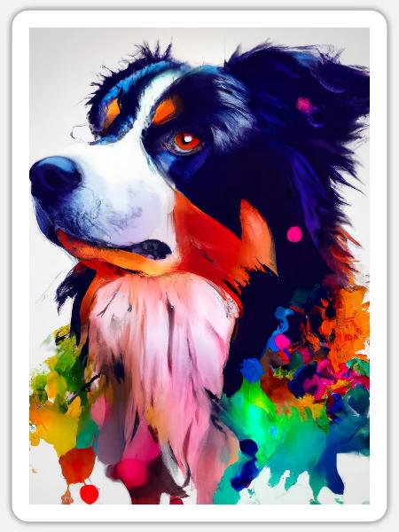 Bunter Border Collie - Sticker Größe S (10 x 10 cm) - Mattweiß