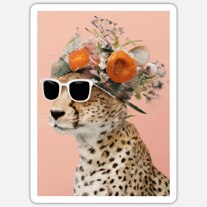 Blumenmode Löwe - Sticker Größe S (10 x 10 cm) - Mattweiß