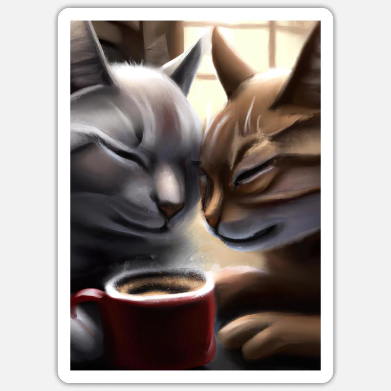 Two Cats Kaffee - Sticker Größe S (10 x 10 cm) - Mattweiß