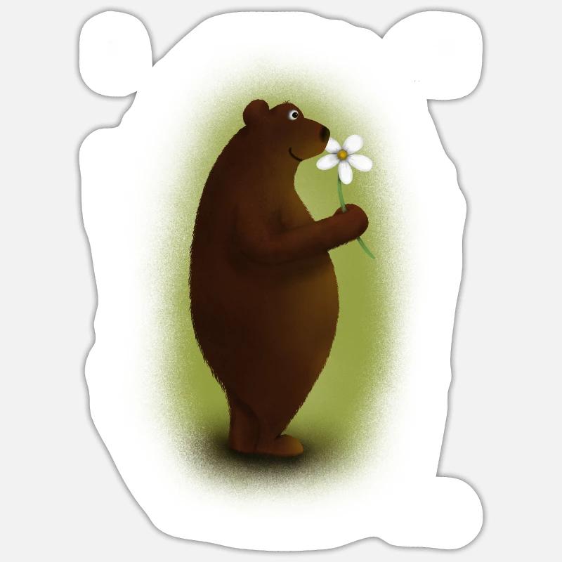 Ours avec fleur - Sticker taille S (10 x 10 cm) - blanc mat