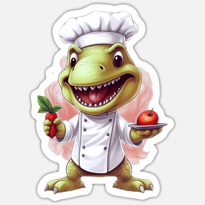 Mignon bébé Tyrannosaurus Rex Chef avec pomme - Sticker taille S (10 x 10 cm) - blanc mat