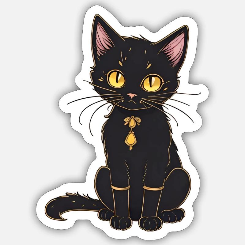 Chat noir - Sticker taille S (10 x 10 cm) - blanc mat
