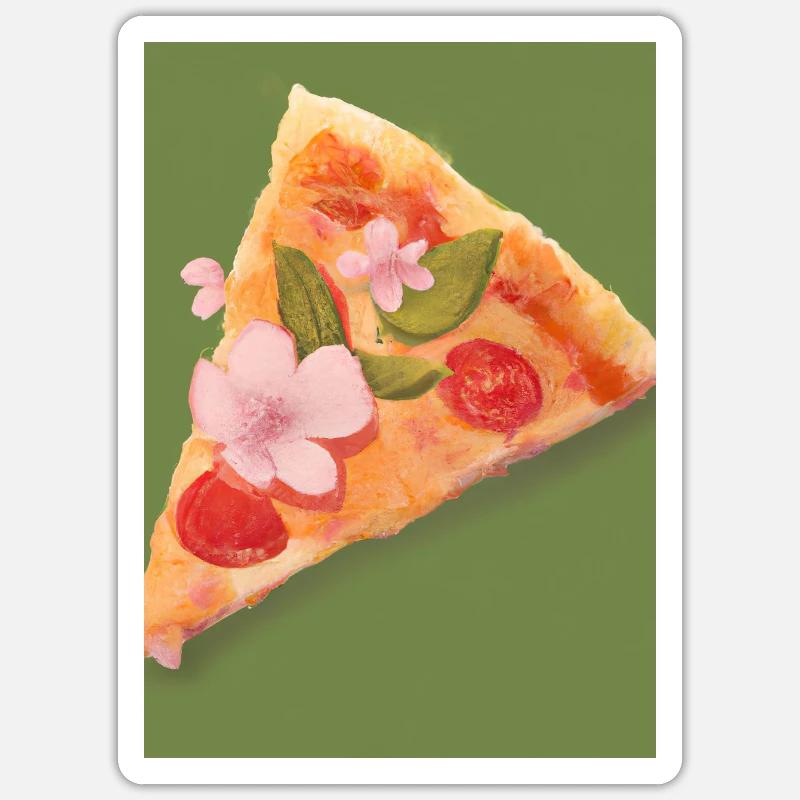 Blümchen-Pizza - Sticker Größe S (10 x 10 cm) - Mattweiß