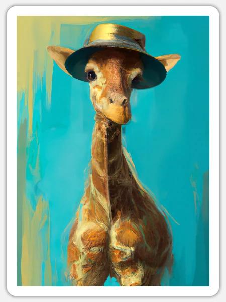 Giraffe mit Hut - Sticker Größe S (10 x 10 cm) - Mattweiß